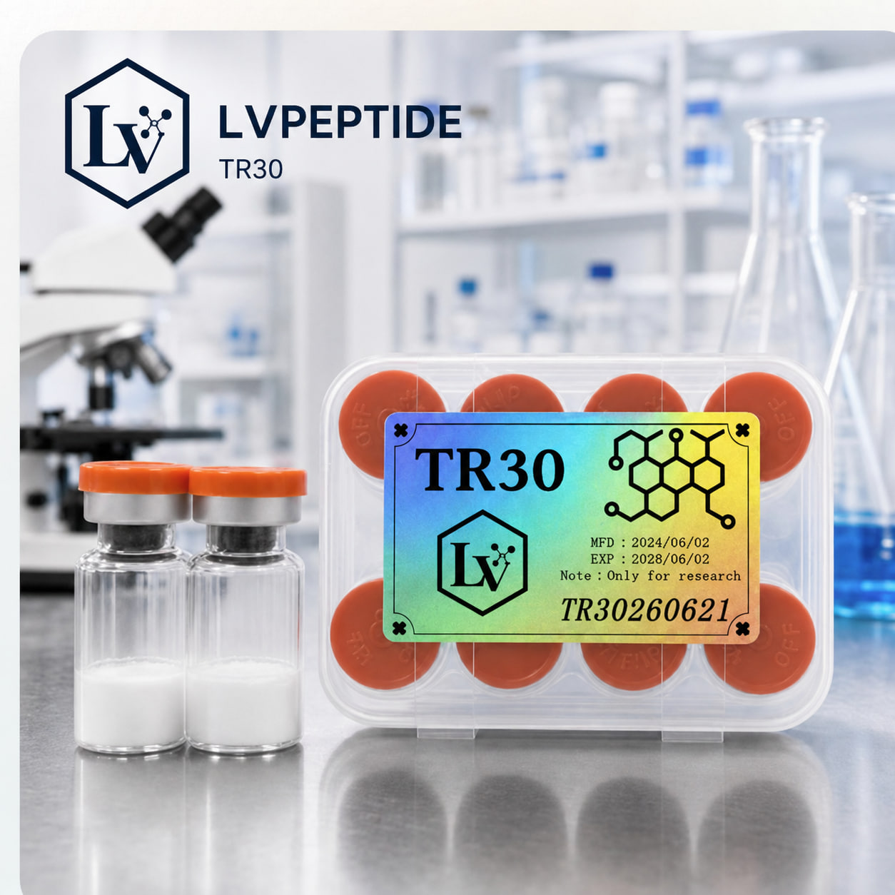 LVPEPTIDE research packaging in a laboratory setting
